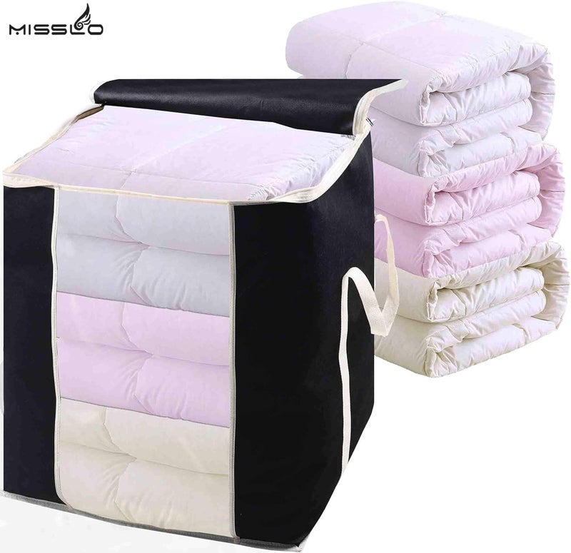 MISSLO King Comforters Storage Bag 120L for Blankets Clothes Sweaters Beddings Organizer with Reinfored Handles Non-Metal Fabric Storage Bin Organizer, Black - Image 2
